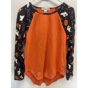 Woman's Large Halloween Shirt Top Pumpkins Ghosts Candy Corn Orange Black Unisex
